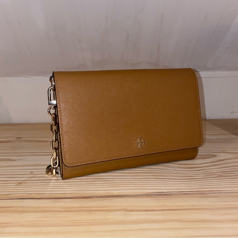 Tory Burch Brown Leather Chain Wallet